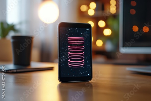Bright Mobile Icon Displayed on Indoor Surface