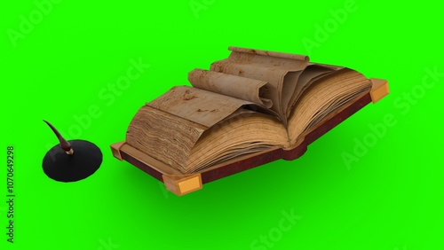 old book with pen with green background