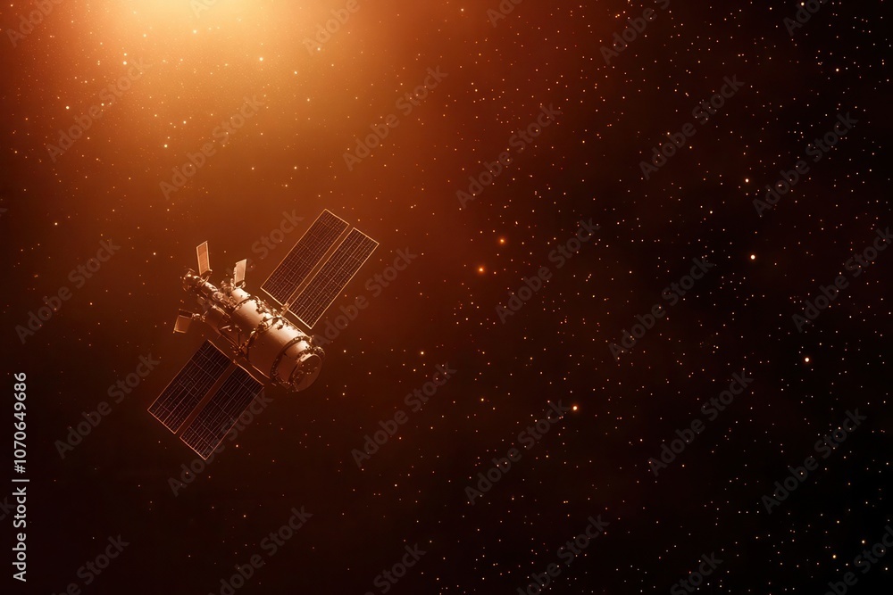 Fototapeta premium Satellite view of Mars with blank area for mission details, space graphic space, Mars mission