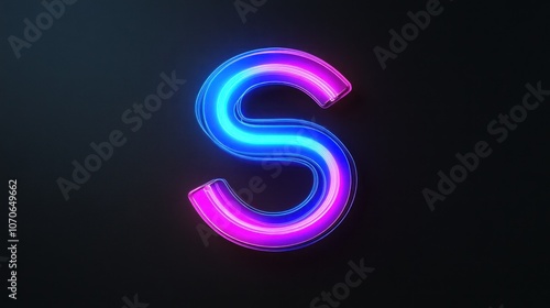 Neon Letter S Glowing in Dark