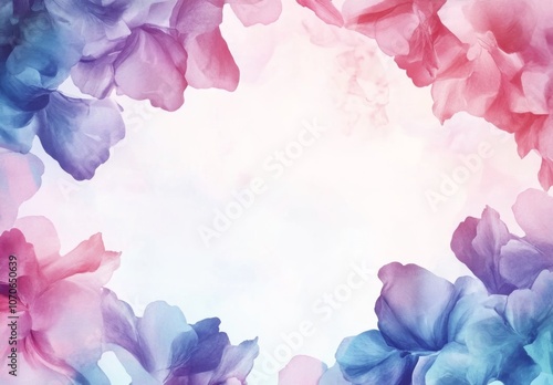 Watercolor Pastel-Colored Flower Frame with Vector Background and White Center Space