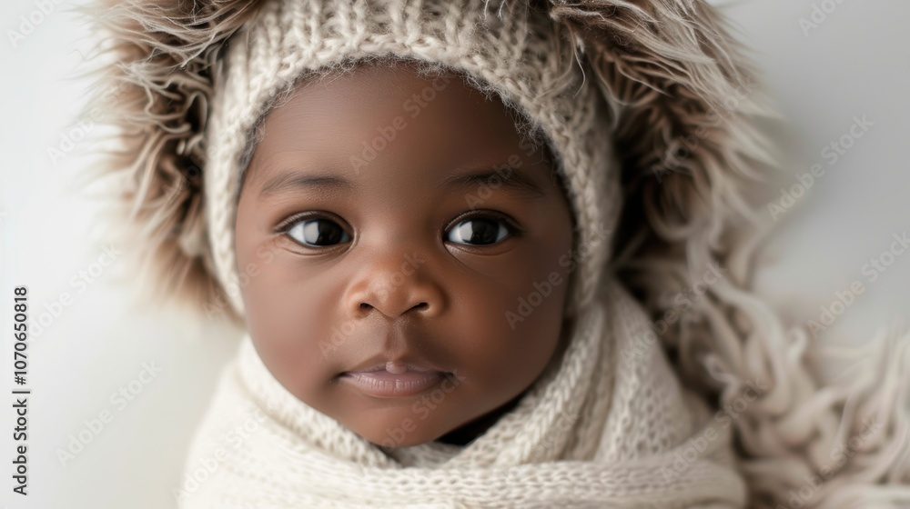 Close-up of a snoozing infant wrapped in a blanket Close-up of a snoozing infant wrapped in a blanket