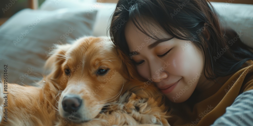 Affectionate moments and joy between a person and their pet in a comfortable living space, focusing on companionship, care, and well-being Affectionate moments and joy between a person and their pet in a comfortable living space, focusing on companionship, care, and well-being