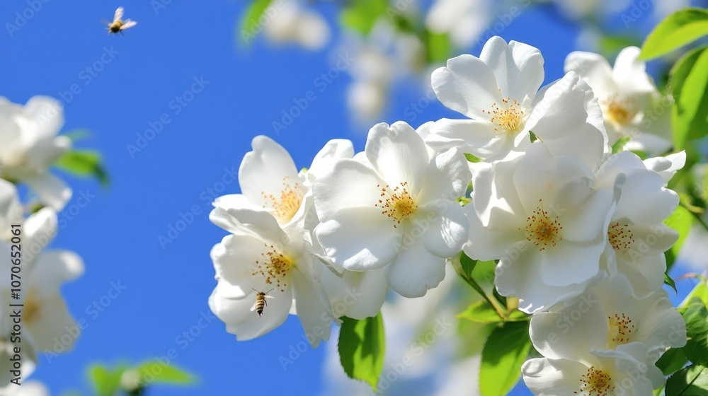 White Flowers with Bees White Flowers with Bees