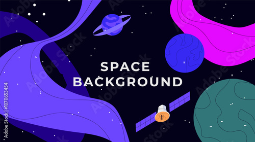 Vector flat outer space illustration. Colorful starry cosmos. Dark universe with twinkle constellation. Cosmos background for kids. Futuristic fantasy view