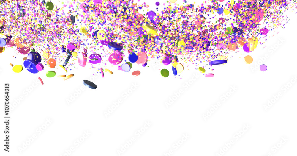 Fototapeta premium Colorful confetti on white background transparent PNG