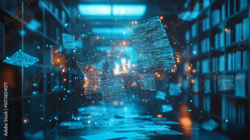 Artificial Intelligence in Document Analysis, the role of artificial intelligence in document analysis with an image portraying machine learning algorithms extracting data from unstructured documents.