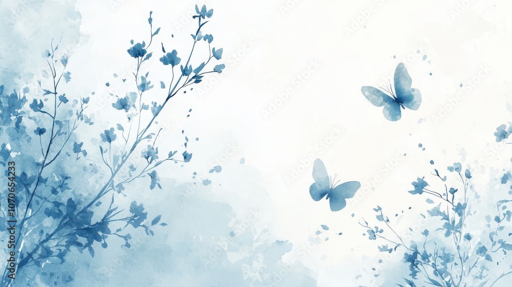 A tranquil display of blue butterflies dances among soft, pastel flowers, creating a dreamlike atmosphere filled with gentle beauty and harmony in nature. A tranquil display of blue butterflies dances among soft, pastel flowers, creating a dreamlike atmosphere filled with gentle beauty and harmony in nature.