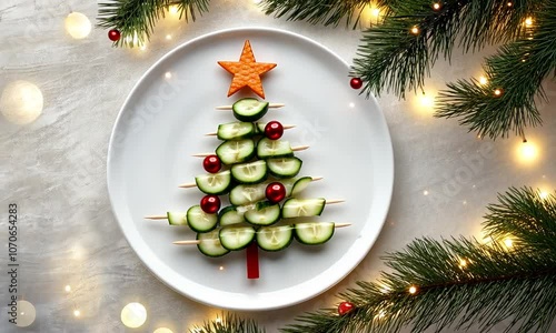 Creative cucumber tree decoration for festive gatherings during the holiday season photo