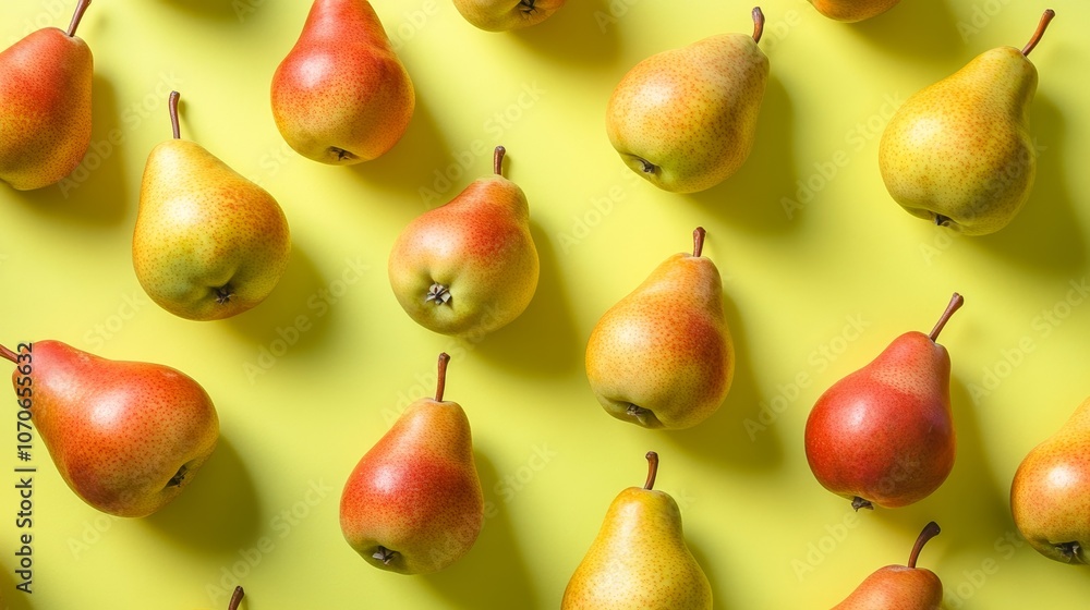 Top View of Fresh Organic Pears Arranged on a Light Background Top View of Fresh Organic Pears Arranged on a Light Background