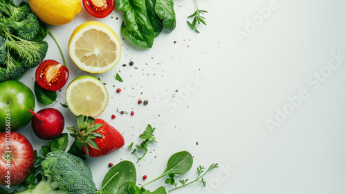 A colorful assortment of fruits and vegetables, including apples, broccoli