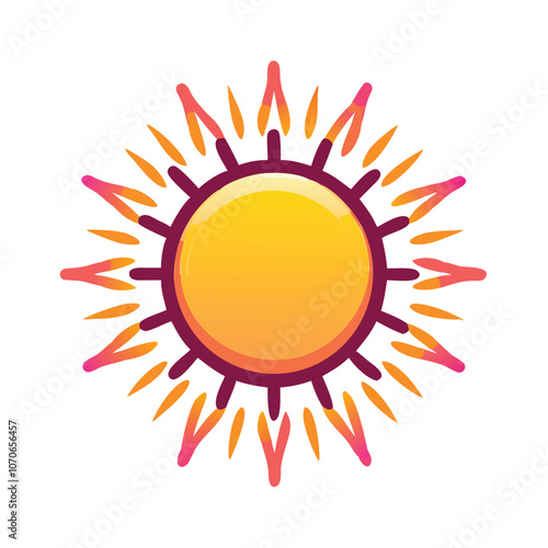 Vibrant Sun Icon with Gradient Rays, Illustration of a yellow sun with dynamic pink and orange gradient rays, symbolizing energy, warmth, and a bright sunny day.
