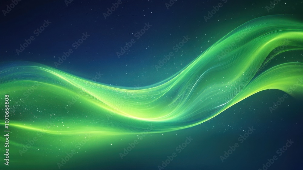 A vibrant wave of green light flows gracefully across a deep blue background, creating a dynamic and serene atmosphere. A vibrant wave of green light flows gracefully across a deep blue background, creating a dynamic and serene atmosphere.