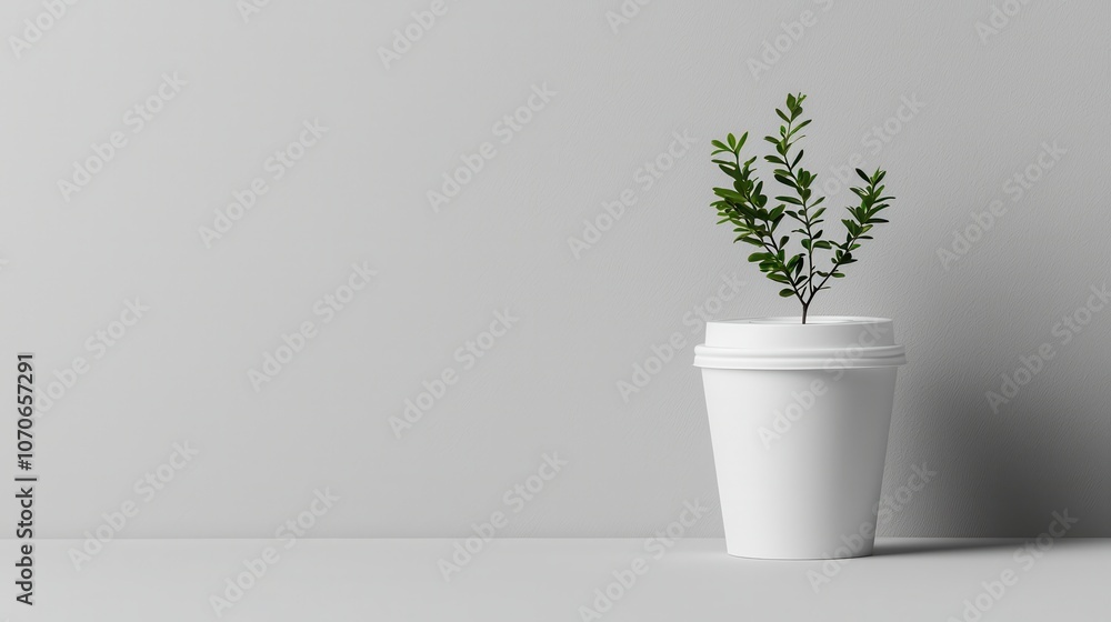 A minimalist image of a small green plant growing in a white pot against a light gray background, highlighting nature's beauty in a simple setting. A minimalist image of a small green plant growing in a white pot against a light gray background, highlighting nature's beauty in a simple setting.
