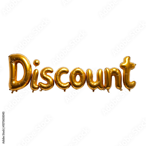 Word discount made from inflatable red balloons isolated on transparent background