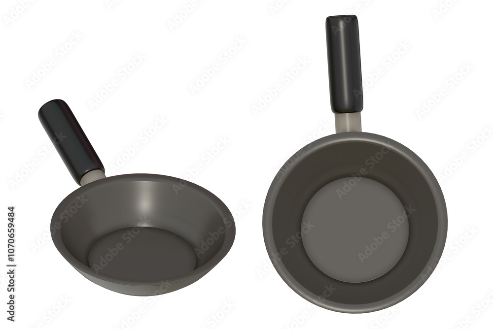 Empty iron frying pan. Cooking fryer pan in black. 3D render Empty iron frying pan. Cooking fryer pan in black. 3D render