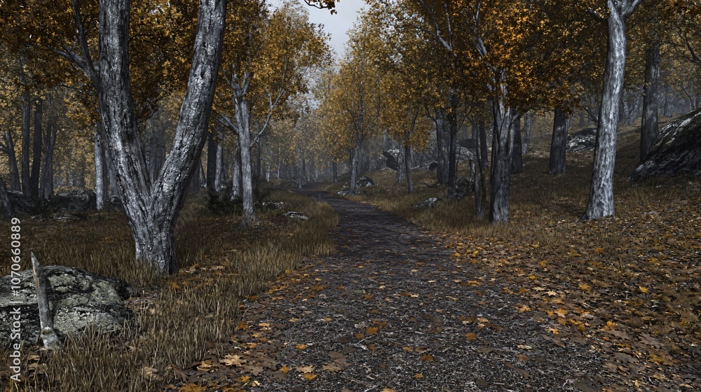 Fototapeta premium Winding Path Through Autumn Forest Landscape