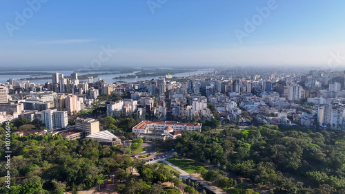 Porto Alegre Skyline At Porto Alegre In Rio Grande Do Sul Brazil. Highrise Buildings. Cityscape Scenery. Beautiful Sunny Day. Porto Alegre Skyline At Porto Alegre In Rio Grande Do Sul Brazil. 
