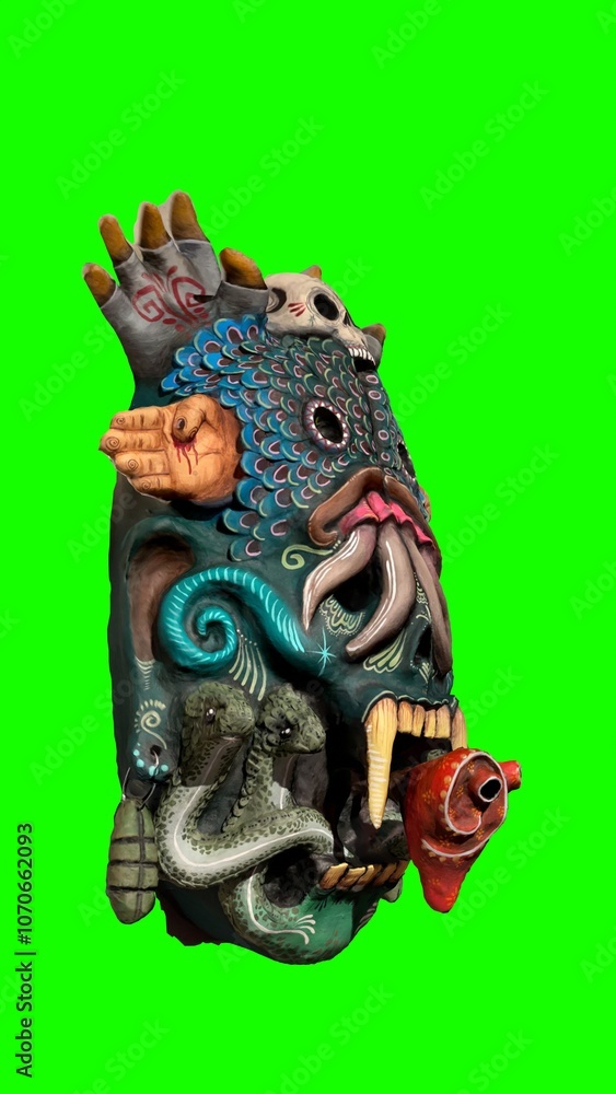 painted tiki mask with green background painted tiki mask with green background