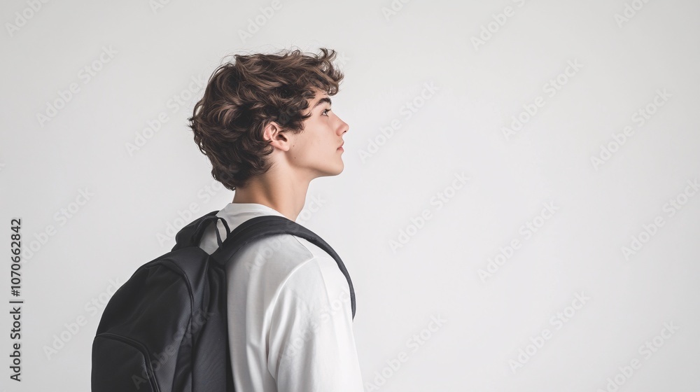 Obraz premium Profile of a Teenager with Backpack: Contemplative Youth