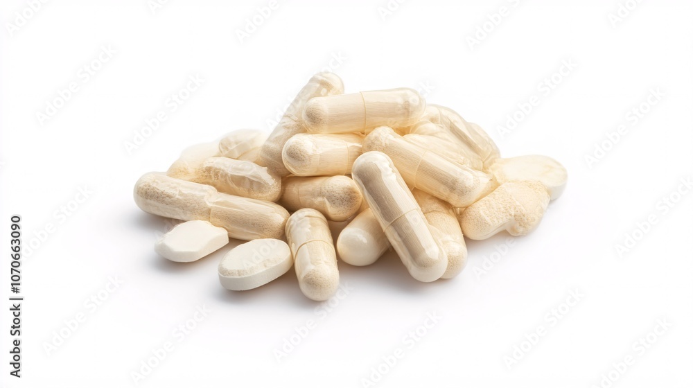 Close-up of Assorted Pills and Capsules on White Background Close-up of Assorted Pills and Capsules on White Background