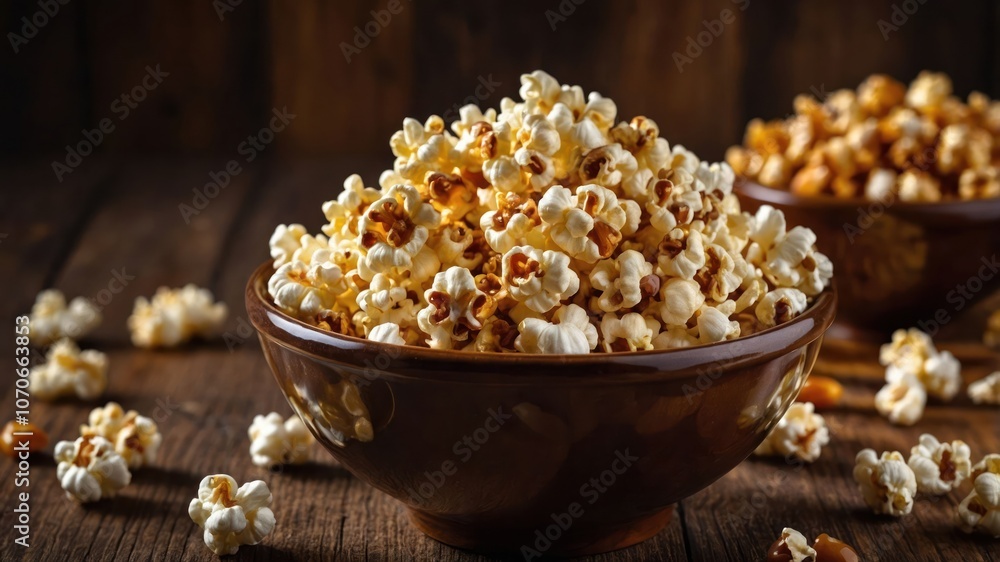 A close-up of a bowl filled with fluffy popcorn, perfect for snacking or movie nights. A close-up of a bowl filled with fluffy popcorn, perfect for snacking or movie nights.