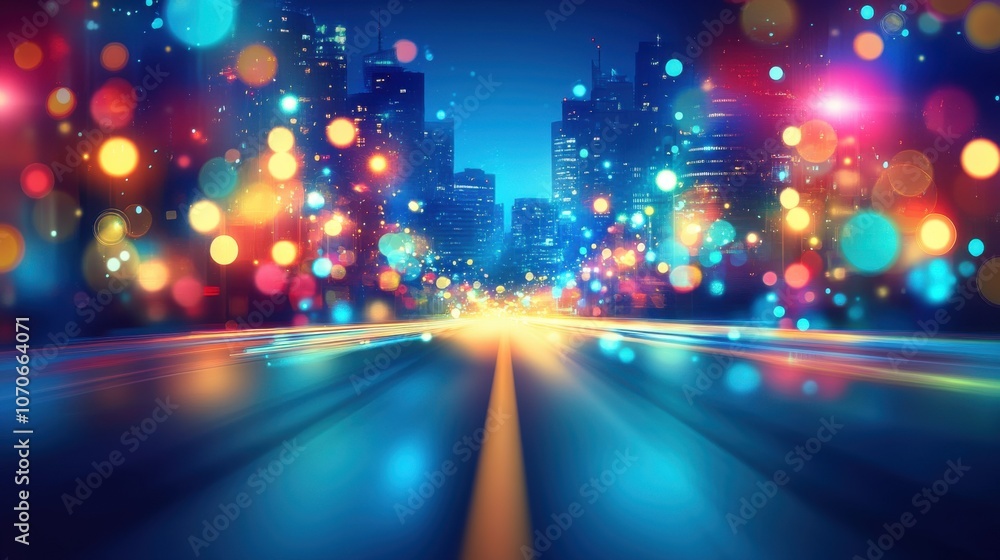 A vibrant cityscape at night with colorful bokeh lights, capturing an energetic urban atmosphere. A vibrant cityscape at night with colorful bokeh lights, capturing an energetic urban atmosphere.