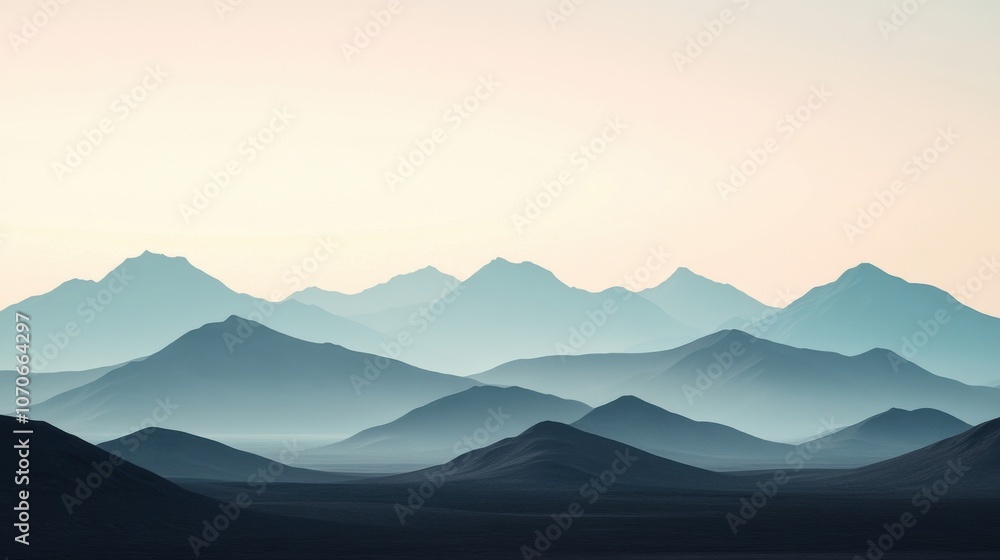 Fototapeta premium Serene landscape of layered mountains at dusk, showcasing soft hues of blue and gray.