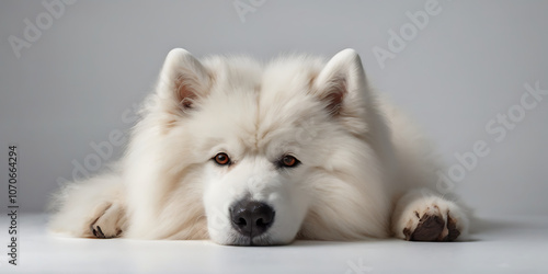 funny dog lying on a white background, created by Generative AI