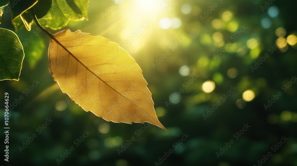 Obraz premium A Single Golden Leaf in Sunlight