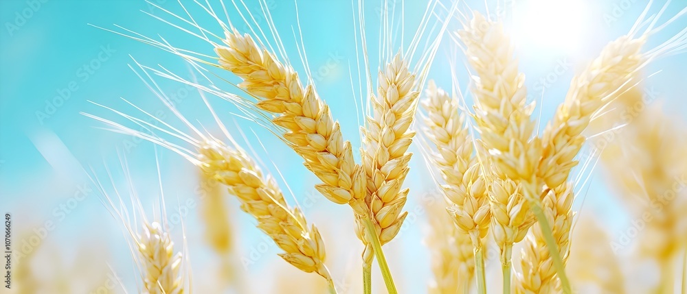 A field of wheat with a blue sky in the background A field of wheat with a blue sky in the background