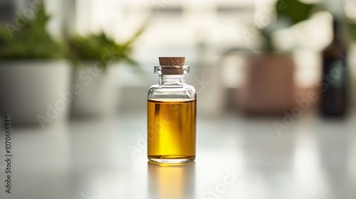 Wallpaper Mural Golden Essence: Essential Oil in a Glass Bottle with Cork Lid Torontodigital.ca