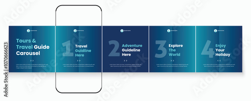 Tours and Travel guideline Instagram carousel template or LinkedIn carousel. Social media banner frame for travel agency carousel design