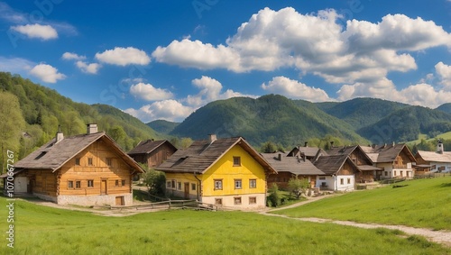 Wallpaper Mural Folk Architecture and Vibrant Wooden Houses in Slovakia Torontodigital.ca