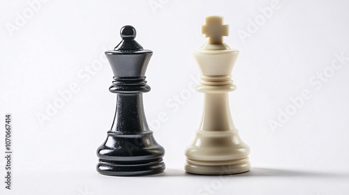 King Chess Pieces: Black and White on a White Background