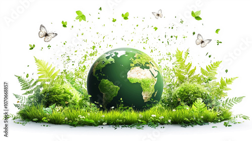 Ecology concept Green planet earth with tress world environment and earth day, Sustainable green Eco friendly creative idea concept design, isolated on white background.
