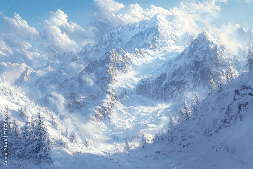 Obraz premium Soft Light Over Melting Ice Formations in Mountains