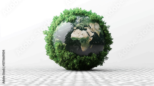 Ecology concept Green planet earth with tress world environment and earth day, Sustainable green Eco friendly creative idea concept design, isolated on white background.