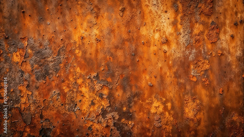 Weathered iron texture with rust and peeling paint in earthy tones