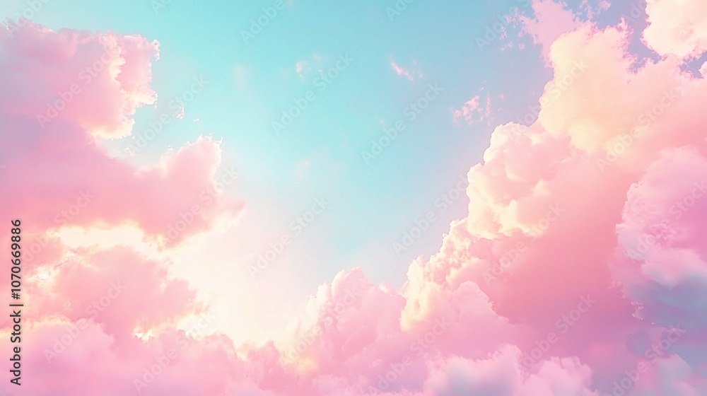 Soft Pink and Blue Sky with Fluffy Clouds Soft Pink and Blue Sky with Fluffy Clouds