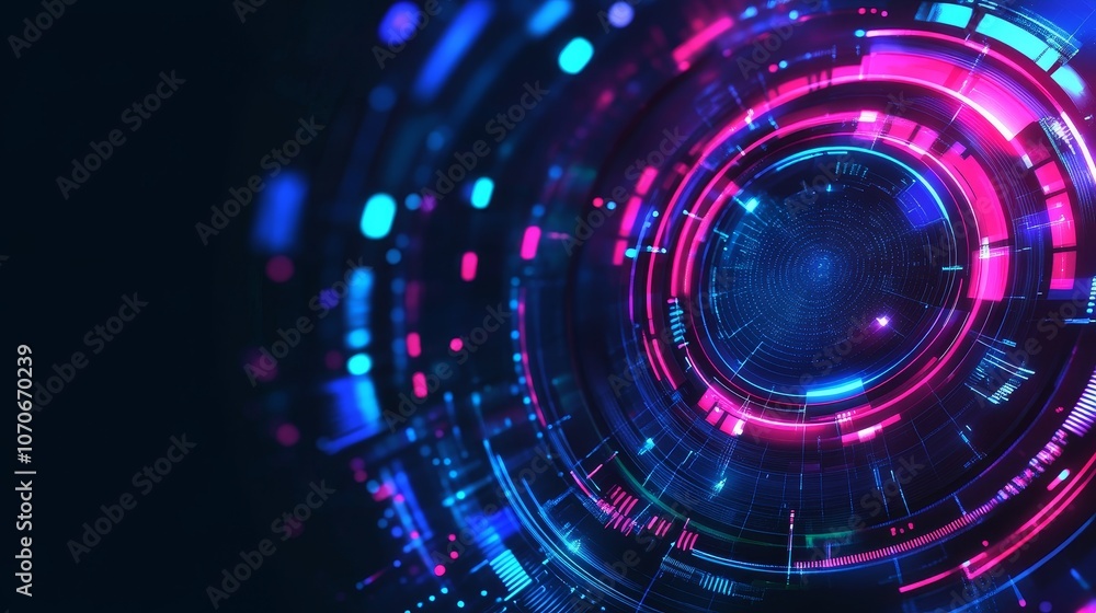 A vibrant abstract digital design with circular patterns and glowing elements, suggesting technology. A vibrant abstract digital design with circular patterns and glowing elements, suggesting technology.
