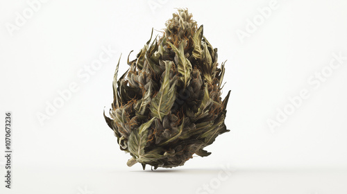 Close-up of dried plant bud with intricate textures against a white background photo