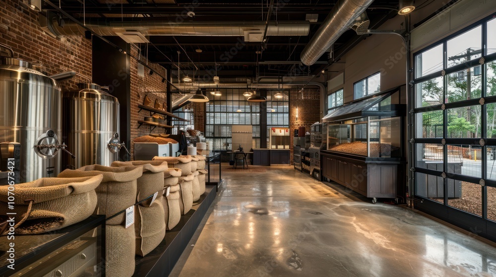 A well-organized café with abundant coffee stock and top-quality barista tools. The clean, stylish space invites customers to enjoy expertly brewed coffee in a cozy, inviting atmosphere.