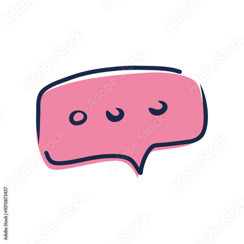 Pink speech bubble in flat design. Online message feedback symbol in doodle. Vector illustration isolated.