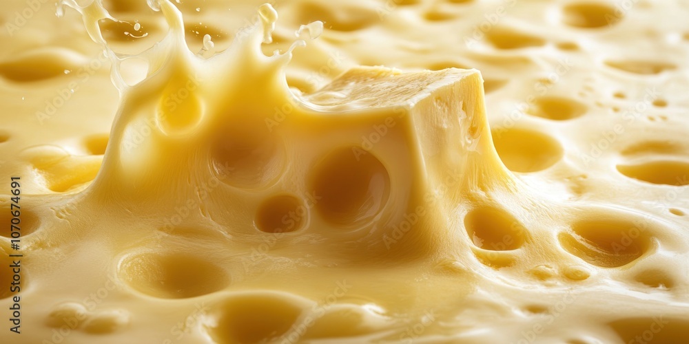 Close-up of Swiss Cheese with a Splash of Melted Cheese Close-up of Swiss Cheese with a Splash of Melted Cheese