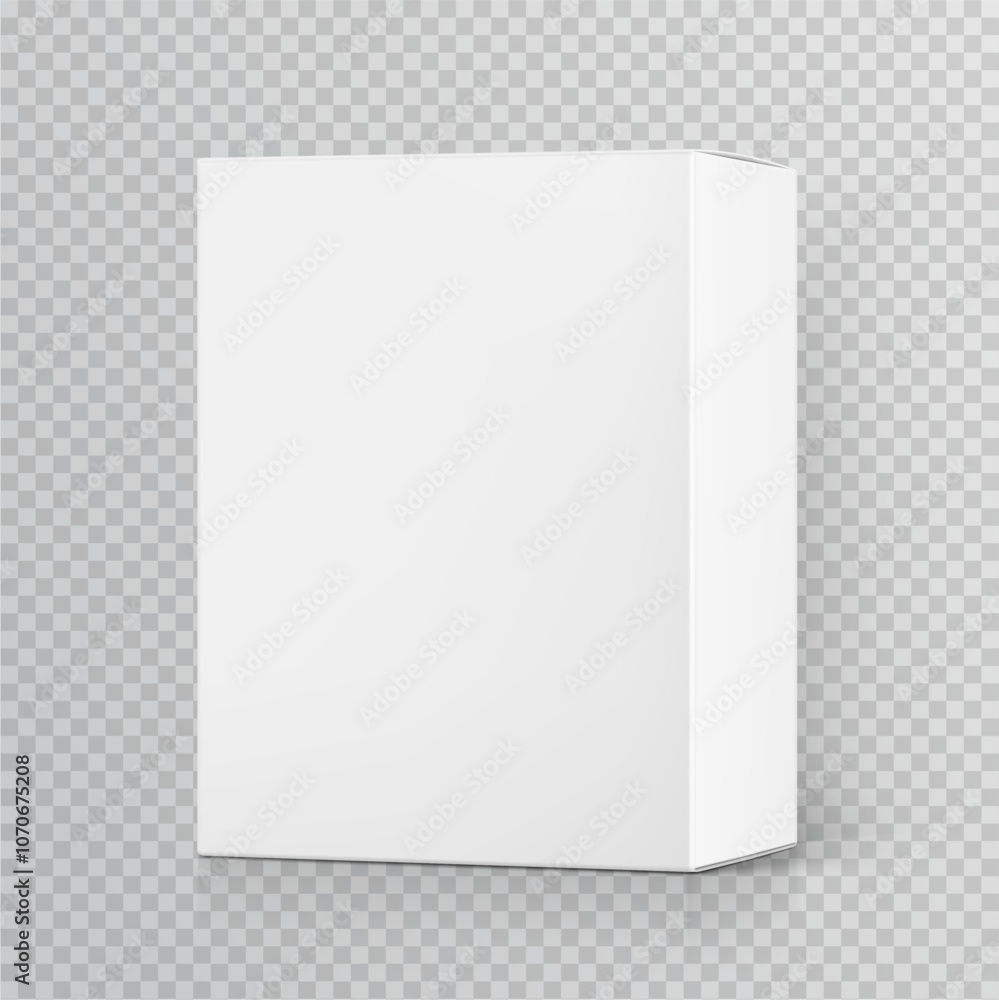 Realistic white closed paperboard box mockup. Vector illustration on transparent background. Taking your 2D designs into 3D. Can be use for medicine, food, cosmetic and other. EPS10. Realistic white closed paperboard box mockup. Vector illustration on transparent background. Taking your 2D designs into 3D. Can be use for medicine, food, cosmetic and other. EPS10.