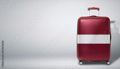 ラトビアの国旗のスーツケース。(Latvia flag on a stylish suitcase and copy space.) 