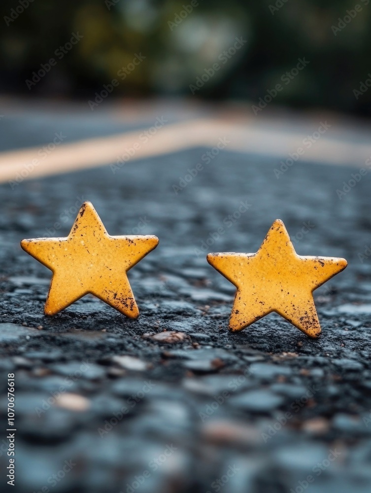 Two gold stars with rust Two gold stars with rust