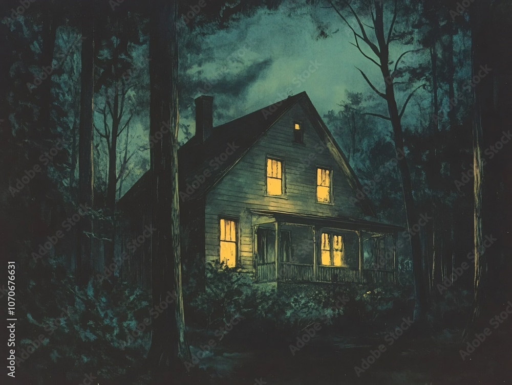 Creepy House in the Dark Woods - 1920s Pulp Art Creepy House in the Dark Woods - 1920s Pulp Art