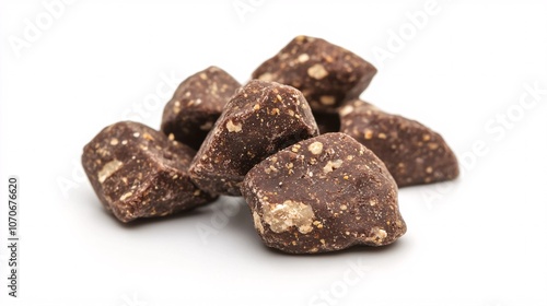 Dark Chocolate Chunks with Cacao Nibs on White Background